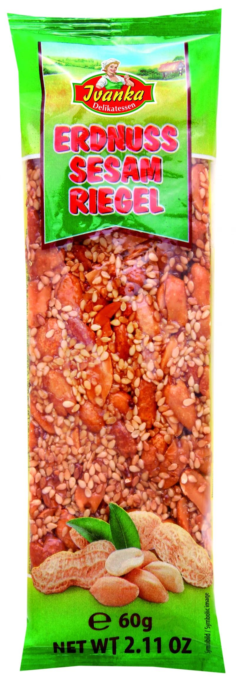 Karamellisierter Erdnuss-Sesam-Riegel