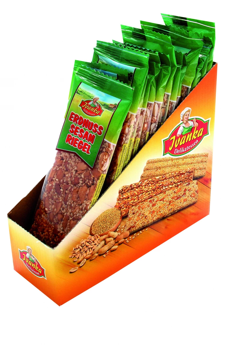 Karamellisierter Erdnuss-Sesam-Riegel