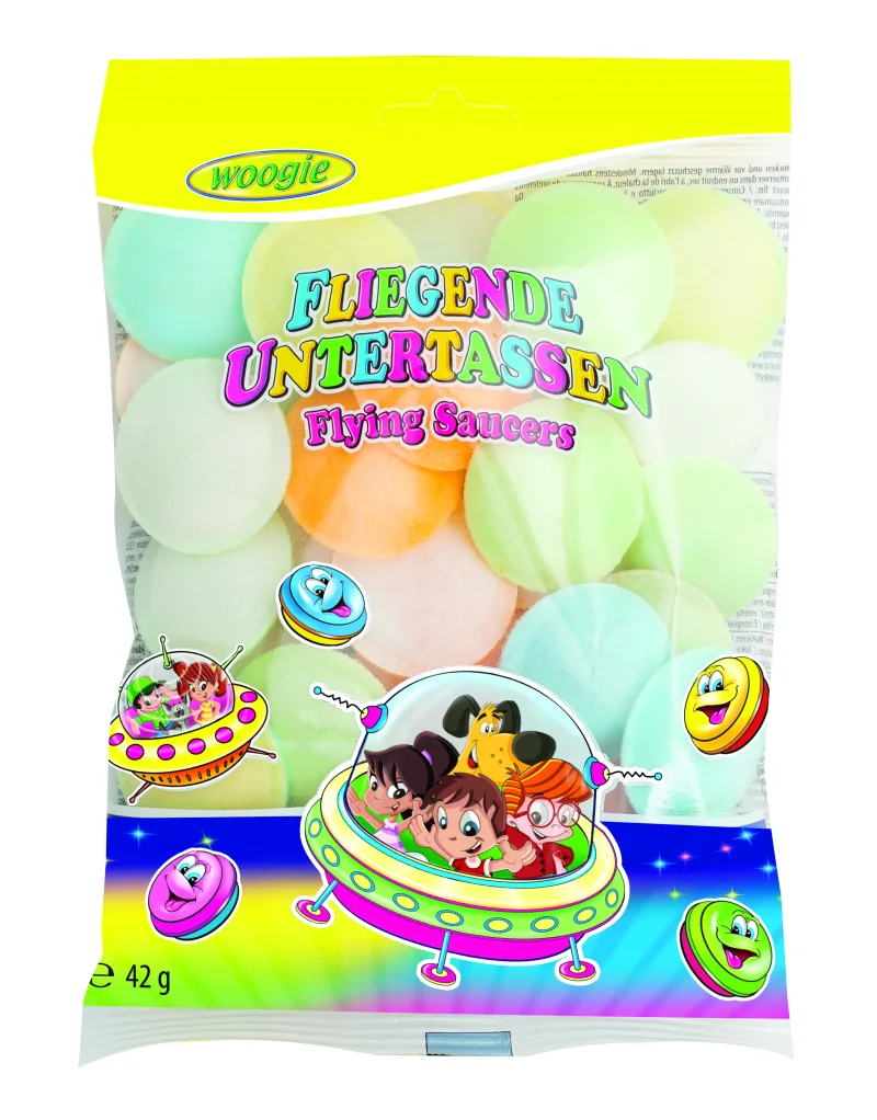 Fliegende Untertassen mit Brausefüllung